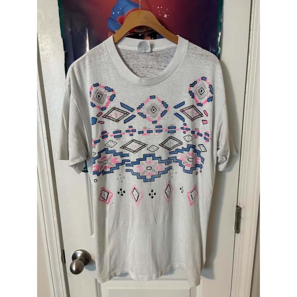Vintage Spring Ford Classic Southwestern T-Shirt Mens XL White Geometric 80s 90s